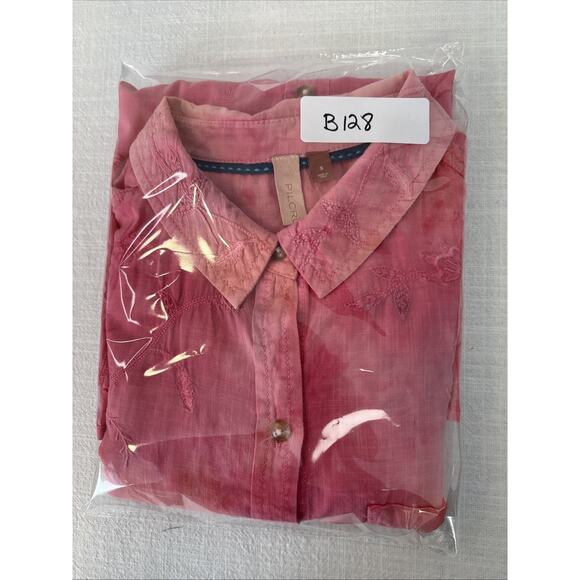 Anthropologie Pilcro Embroidered Tonal Pink Tie Dye Button Up S Boho Cottagecore - Picture 16 of 16